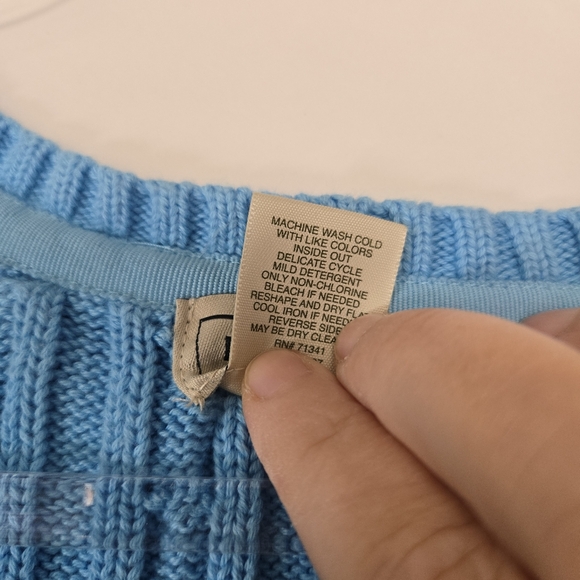L.L. Bean Sweater Vest Size 1X Powder Blue Cable Knit Cotton Unisex Twee Cottage - Picture 4 of 10